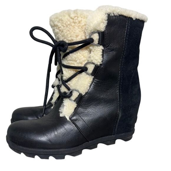 Sorel Joan of Arctic Wedge II Shearling Black Boot - Picture 1 of 7
